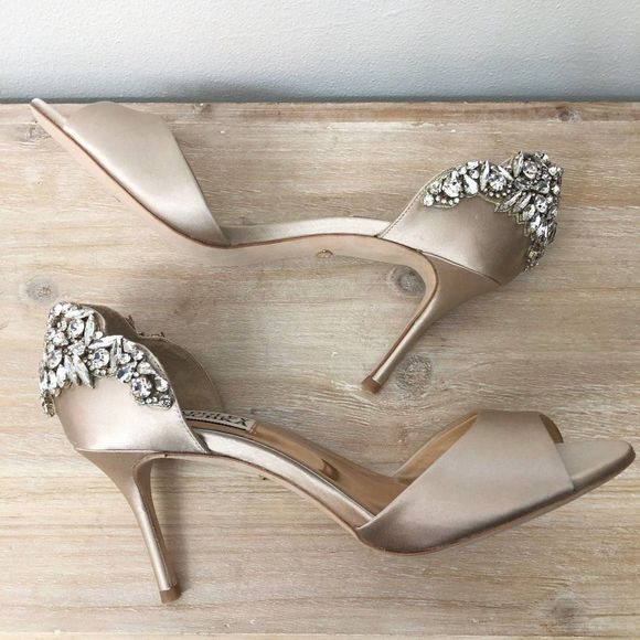 Womens Badgley Mischka Celeste Satin Embellished Nude Pump Heel Size 6.5 - Picture 6 of 12